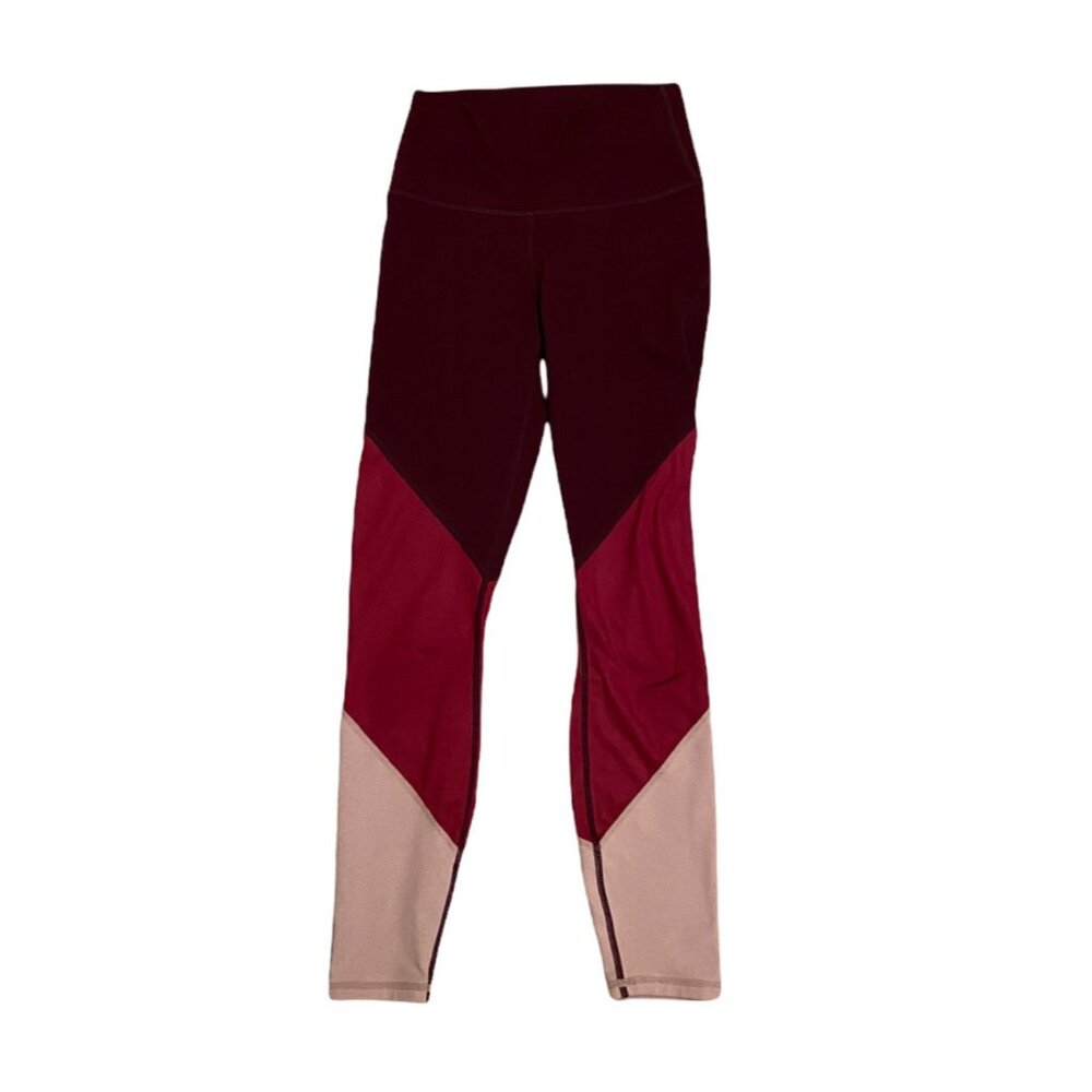 Fabletics Powerhold Maroon Colorblock Workout Soft Leggings Athletic Pant Sz XXS